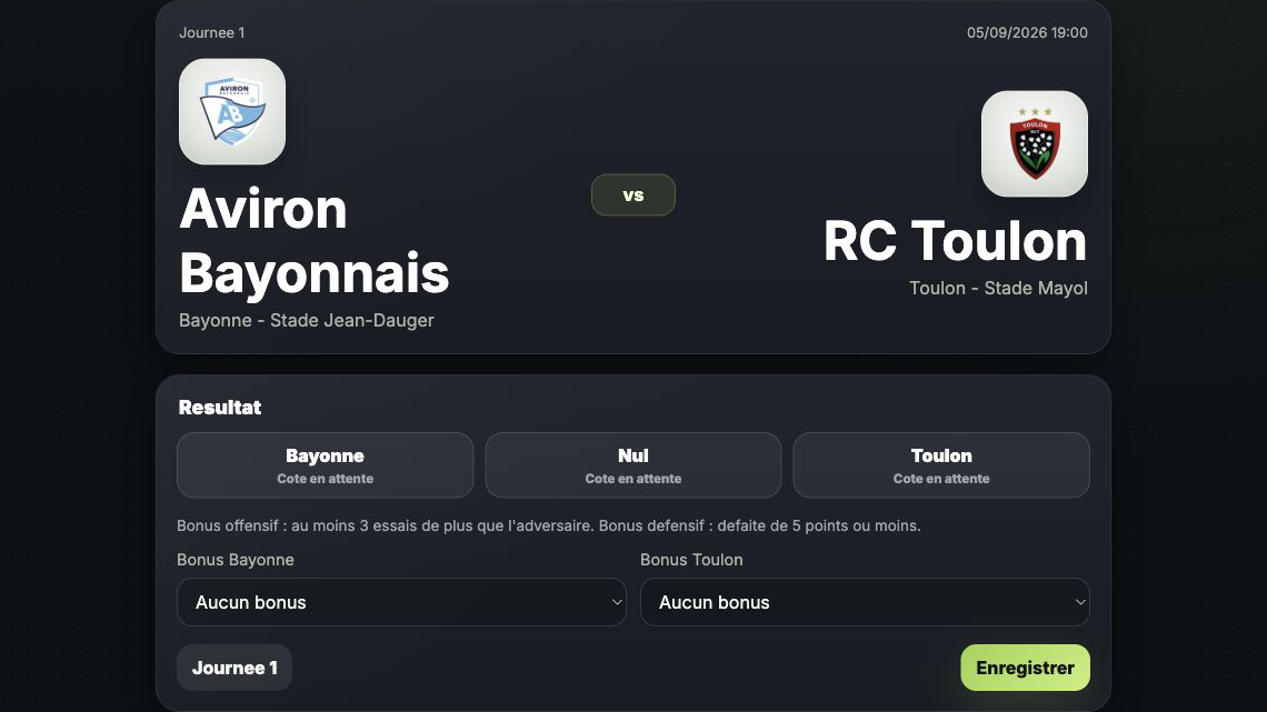 Ticket de match dans Climax Prono Rugby
